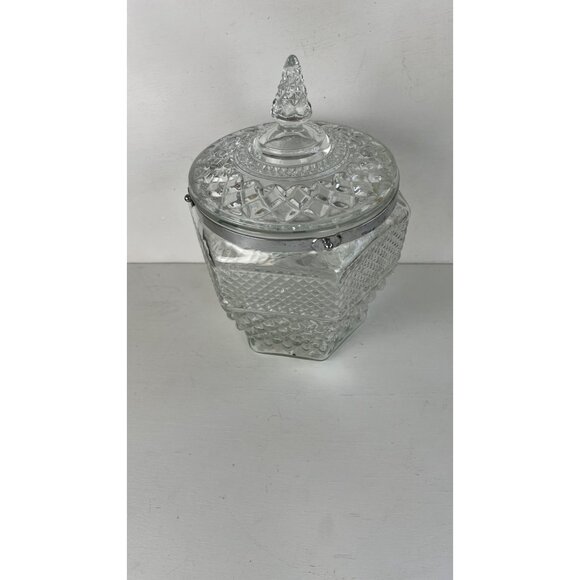 Vintage Cut Glass Biscuit or Ice Bucket With Lid & Handle - Picture 2 of 8